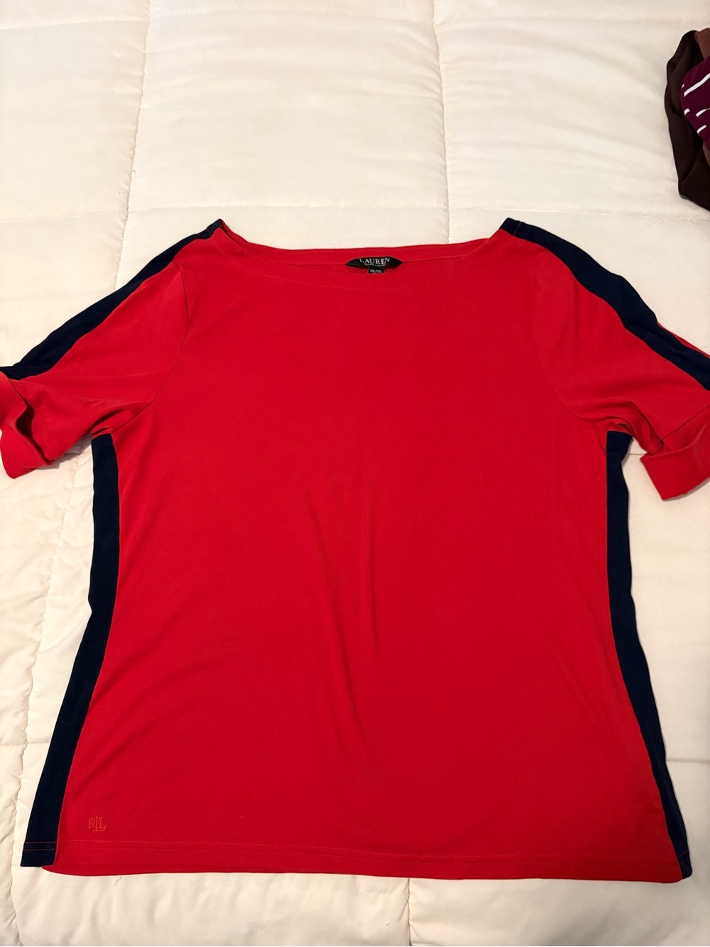 Lauren Ralph Lauren Red Short-Sleeve Top with Navy Side Panels